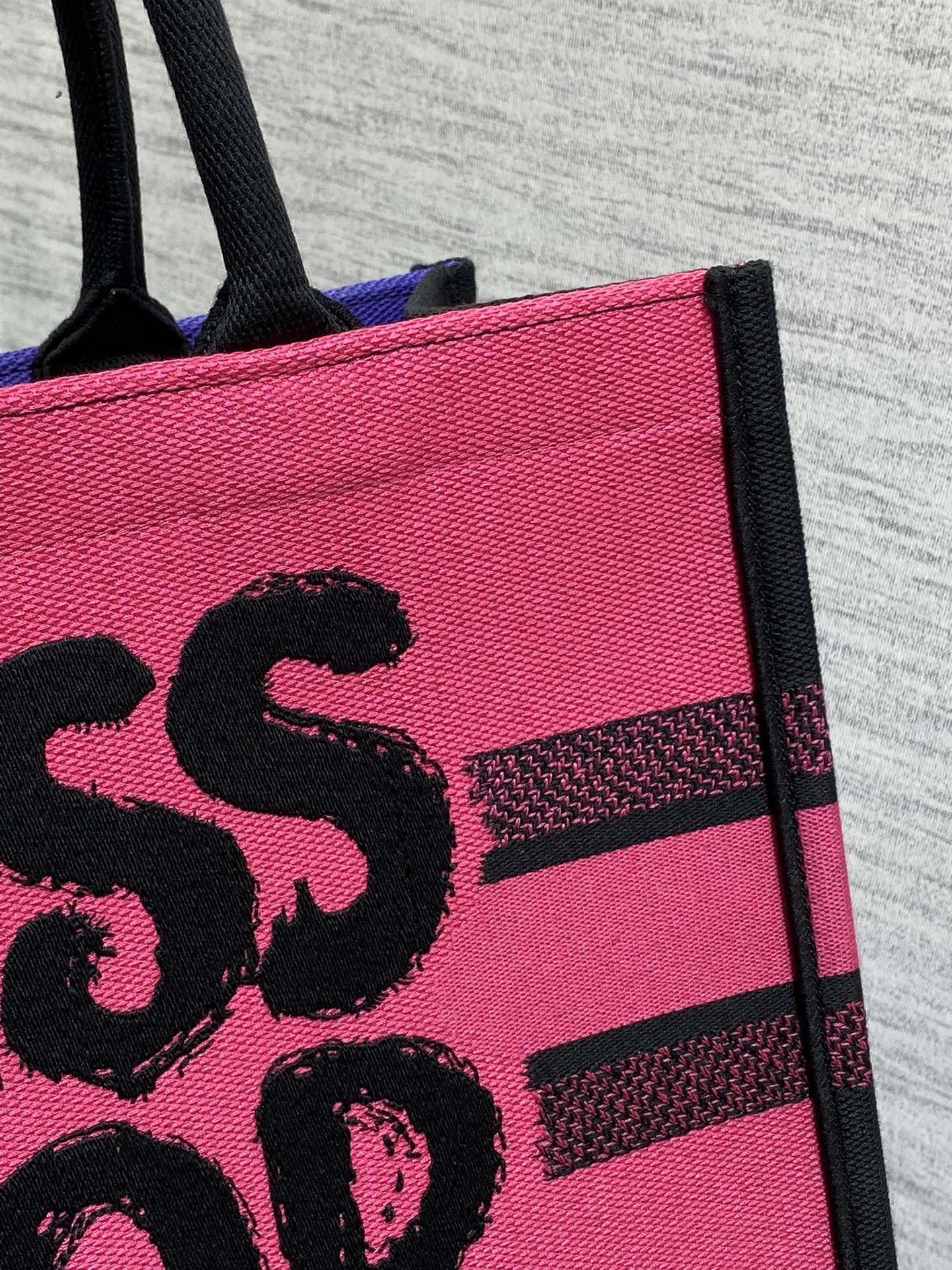 Large Dior Book Tote Bag Two-Tone Fuchsia and Purple Miss Dior Graffiti Embroidery